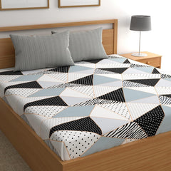 Double Bedsheet For King Size Bed With 2 Pillow Covers - 108 X 108 Inches, White & Black | Premium Comfort Bedsheets For Home, Hotels & Guest House