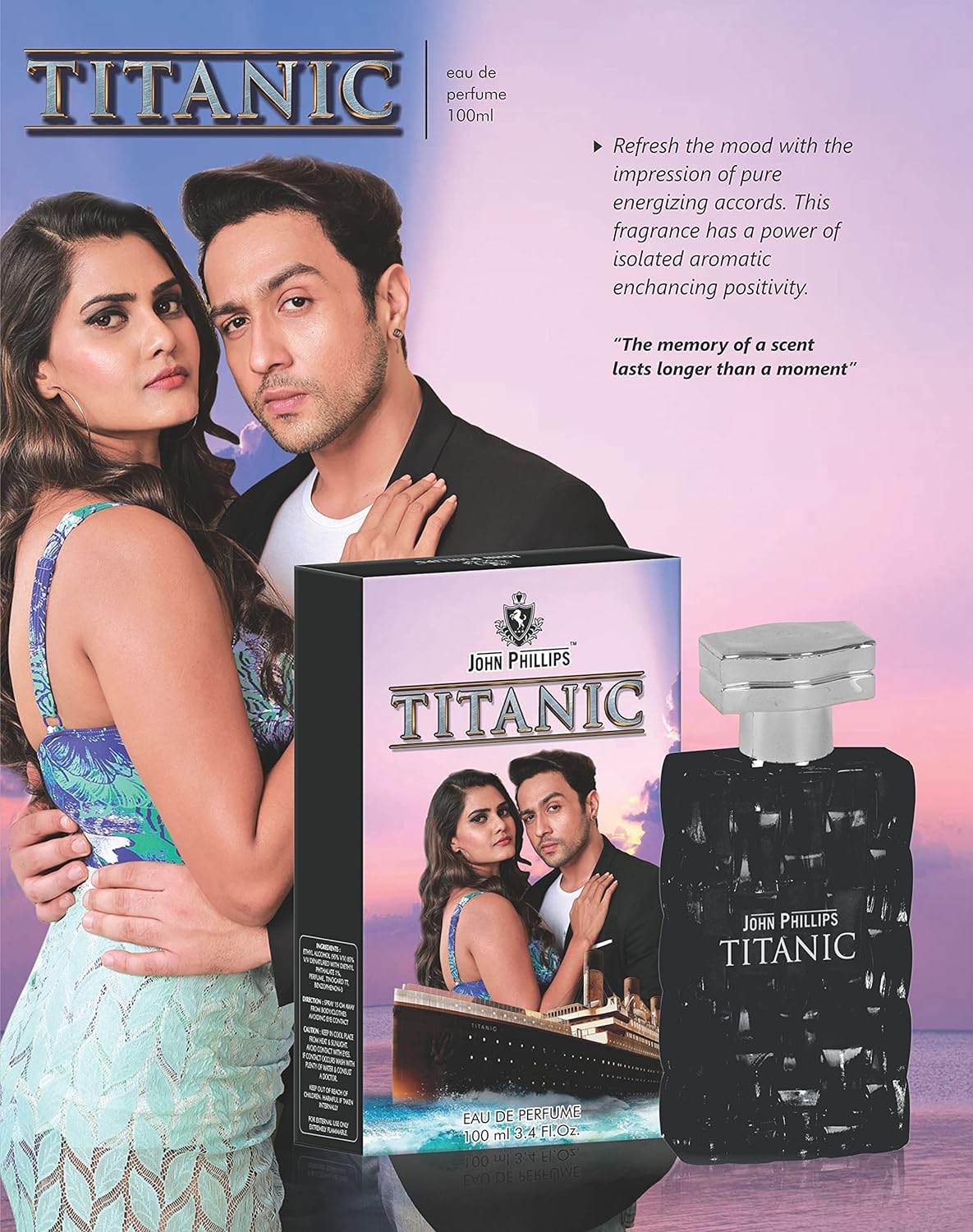 John Phillips Dark Code 100ml 3.4 Fl.oz. & Titanic Eau De Perfumes 60ml 2 Fl.oz. | Combo Of 2 | For Unisex John Phillips Dark Code 100ml 3.4 Fl.oz. & Titanic Eau De Perfumes 60ml 2 Fl.oz. | Combo Of 2 | For Unisex