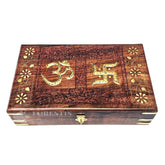 Wooden Om Box For Good Luck Jewellery Box, Decorative Case, Kit, Vanity Organiser For Women, Necklaces, Cash, Gold, Tomb 10 X 6, Colour - Brown, Material - Rosewood