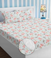 Cotton All Round Elastic Fitted Bedsheets For Double Bed With 2 King Size Pillow Covers | Size-72 X 78 +10 Inches, Pink & Aqua - Lightweight, Soft, & Comfortable Bedsheet