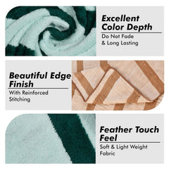 Urbanleaf Microfiber Large Bath Towel 700 Gsm | Quick Dry Super Absorbent Bath Towel For Men & Women (Brown & Green Stripe) - Pack Of 2