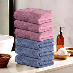 Kuber Industries Cotton Hand/Face Towels For Men & Women 1200 Gsm | Easily Washable Workout Gym Napkins For Men - Dark Blue & Pink (Pack Of 6)
