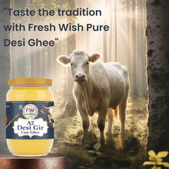 Natural Premium A2 Gir Cow Ghee By Fresh Wish | Naturally & Healthy Bilona Method Cow Ghee Good For Dishes | (1 Litre) 33.8 Ounce | Jar Pack