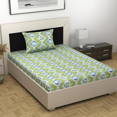 100% Cotton Single Bedsheet With 1 Matching Pillow Covers - 57 X 87 Inches, Palm Green | All Weather Comfort & Bedroom - Softness & Natural Breathability