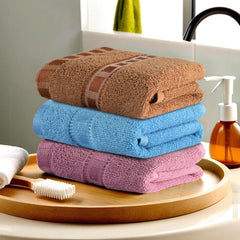 Kuber Industries Cotton Hand/Face Towels 600 Gsm | Easily Washable Workout Gym Napkins For Men - Pink-Sky Blue & Golden (Pack Of 3)