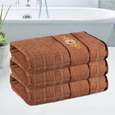 Kuber Industries Rectangle Super Absorbent Bath Towel 1500 Gsm | Soft & Comfortable Swimming & Bathing Towels | Gold Flower (Brown)- Pack Of 3