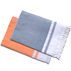 Pure Cotton Turkish Bath Towel 700 Gsm | Extra Soft Plush Light Weight Quick Dry Travel Thin Towels (Orange & Elephant Grey) - Pack Of 2