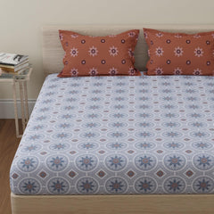 Bedsheet For King Size With 2 Pillow Cover - 108 X 108 Inches, Brown & Grey | Suitable For All Weather Season - 4 Pcs Bedding Set