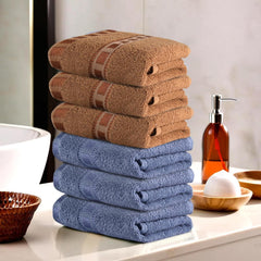 Kuber Industries Cotton Hand/Face Towels For Men & Women 1200 Gsm | Easily Washable Workout Gym Napkins For Men - Dark Blue & Golden (Pack Of 6)
