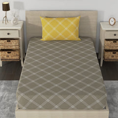 Single Bedsheet Cotton With 1 Pillow Cover - 55 X 88 Inches, Brandon Beige & Yellow | Lightweight, Soft & Breathable - Perfect For Gifting On Weddings Bedsheet