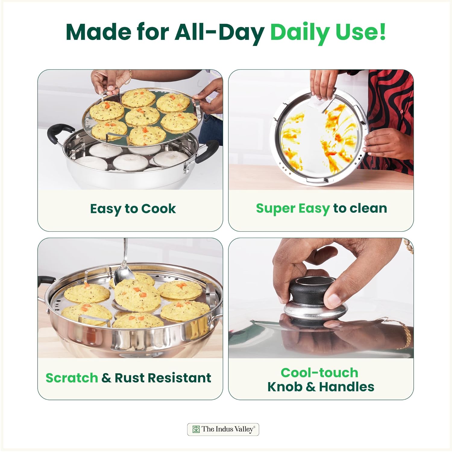 Stainless Steel Idli Maker, Dhokla Maker, Momo Maker - Multi Pot & Steaming Set | Large, 5 Plates, 29cm 11.3 Inch, 4.2 Liters, 1.5 Kg - Nonstick 3-Layer Bottom | Induction Friendly Stainless Steel Idli Maker, Dhokla Maker, Momo Maker - Multi Pot & Steaming Set | Large, 5 Plates, 29cm 11.3 Inch, 4.2 Liters, 1.5 Kg - Nonstick 3-Layer Bottom | Induction Friendly