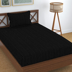 Glace Cotton Single Bedsheet With 1 Pillow Cover (89 X 57 Inches, Black) | Long Lasting Durability & Comfort For Your Living Space