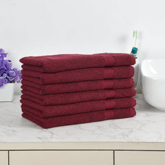 Fresh From Loom Luxury Fur Collection Hand Towel 500 Gsm Napkins Cotton High Absorbency Double Stitched Size (Wine) - Set Of 6