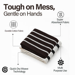 Linensutra Cotton Kitchen Towels 550 Gsm | Striped, Super Absorbent, Lint-Free (Orange, Black & Brown)- Pack Of 6