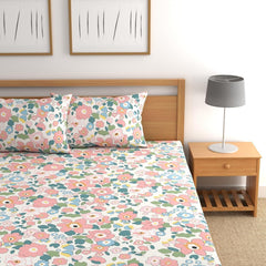 Printed Queen Size Double Bed Bedsheet With 2 Pillow Cover | 60 X 78 Inches, Multicolor - Breathable, Stain & Wrinkle Resistant | All Around Elastic Fitted Bedsheet