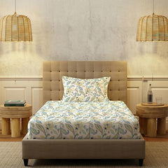Printed Bedsheet For Single Bed With 1 Pillow Cover (Size 58 X 90 Inches) White & Blue | Bedding Set Is Beautifully Coordinated | Breathable, Lightweight & Easy To Maintain
