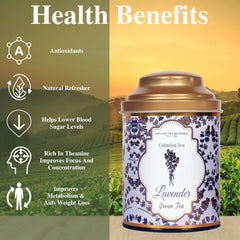 San-Cha Lavender Green Tea - 100gm, 3.5 Ounce | Calming & Stress Relief Green Tea - Environment Friendly & Made In Corn Fiber | Medium Caffeine