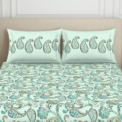 Double Bedsheet With 2 Pillow Covers (Size 88 X 100 Inch) Light Blue | Breathable Pure Cotton Queen Size Bedsheet | Floral Design Bedsheet