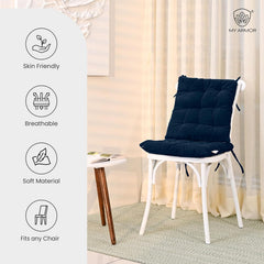 Square Chair Pads Cushion, For Comfortable Sitting, Navy Blue - 40 X 40 Cm | Seat Cushions With Ties For Sitting, Pooja, Dining & Office Table | Furniture Cushion, Washable - Pack Of 2