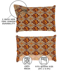 Premium Glace Cotton Bedsheet For King Size With 2 Pillow Covers - 88 X 100 Inches, Brown & Beige | Jaipuri Print Design Bedsheet | 210 Thread Count