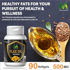 My Herbal Remedies Flax Seed Softgels, Omega - 3 Supplement With Epa & Dha 500mg, Omega-3 Fatty Acids, Fibre & Lignans | 90 Softgels 150gm 0.3lbs