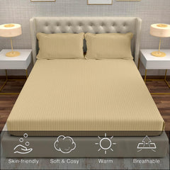 Striped Cream Bedsheet For King Size With 2 Pillow Cover (90 X 95 Inches) | Softer & Durable For All Season | Ideal For Daily Use Home Bedsheet