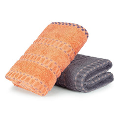 Mytrident 100% Cotton Bath Towel 1200 Gsm (Grey & Orange) - 2 Piece