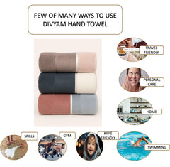 Divyam Microfiber Hand Towel 600 Gsm | Reversible Soft & Absorbent Towels For Bathroom, Kitchen, Gym With Hanging Loop Quick Dry Hand Towel (Grey Pink White)- Set Of 3
