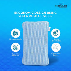 Premium Pillow For Sleeping, Shredded Memory Foam Pillow, Standard Size - 27 X 17 Inch | For Side, Back, Stomach Sleepers | Washable, Blue Jacquard Cover, Neck Support - Pack Of 2