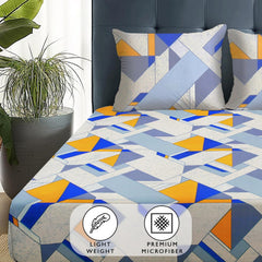 Queen Size Bedsheet With 2 Matching Pillow Covers - 88 X 100 Inches, Yellow & Grey | Breathable & Soft Touch Bedsheet
