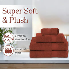 Ambra Linens Highly Absorbent Towel 500 Gsm | 100% Cotton, Soft And Plush, All Seasons Use, Large, Everyday Use, Durable (1hand, 1face, 2bath Towels Set) | Dark Rust