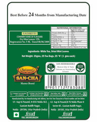 San-Cha Moroccan Mint White Tea - 25gm, 0.8 Ounce, 25 Pyramid Tea Bags | Environment Friendly, Made In Corn Fiber Cool - Low Caffeine, Richest In Antioxidants