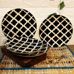 Black Moroccan Ceramic Dinner Plates Set Of 4 - 10 Inches, 4 Pieces | Hand Painted Full Ceramic Plates For Dinner - Microwave Safe & Dishwasher Safe