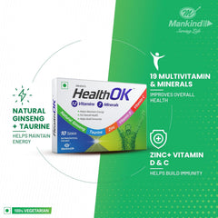 Mankind's Health Ok Multivitamin With Natural Ginseng & Taurine Power Lemon Flavour , 100% Vegetarian | 10 Tablets , 50gm 0.1lbs , Each Pack Of 3