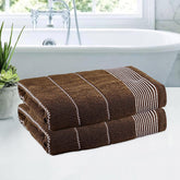 Kuber Industries Cotton Bath Towel 1000 Gsm | Wrinkle Resistant Towels | Quick-Dry Travel Towel For Men & Woman Plain Lining Border -Brown (Pack Of 2)