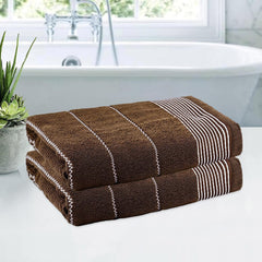 Kuber Industries Cotton Bath Towel 1000 Gsm | Wrinkle Resistant Towels | Quick-Dry Travel Towel For Men & Woman Plain Lining Border -Brown (Pack Of 2)
