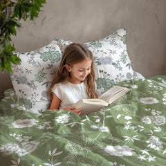 1 Single Bedsheet & 1 Pillow Cover - 54 X 84 Inches, Olive Green & White | Coordinated Look For Your Bedding | Durable & Easy To Maintain