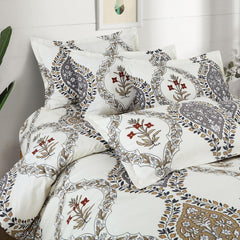 Cotton Elastic Fitted Printed Queen Size Double Bed Bedsheet With 2 Pillow Cover | 60 X 78 Inches, Cream - Soft Touch, Wrinkle Resistant, Skin Friendly