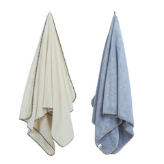 Spread Spain Microfiber Hand Towel 400 Gsm | Super Soft & Highly Absorbent Hand Towel For Gym & Workout Towels - American Denim & Ivory (Pack Of 2)