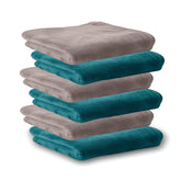 Housse Microfiber Hand Towel 1200 Gsm | Premium Quality Towels Ultra Absorbent & Anti-Bacterial For Gym (Atmosphere & Pacific Green) - Pack Of 6