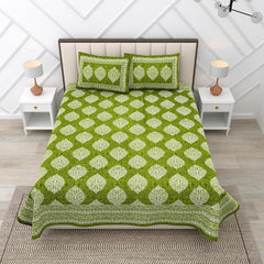 Cotton Double Bedsheet For King Size With Two Matching Pillow Covers - 90 X 94 Inches, Green | Super Soft Breathable & Wrinkle Free