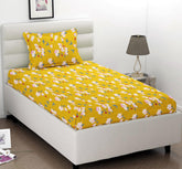 Premium Cotton Single Bedsheets With 1 King Size Pillow Covers - 60 X 90 Inches, Dark Yellow | Soft & Luxury Bed Sheet-Breathable & Comfortable Bedsheet