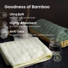 Mush Bamboo Hand Towels 600 Gsm | 100% Bamboo Gym Towel For Men & Women Workout Ultra Soft, Absorbent & Quick Dry Towel (Cream & Green)- Set Of 2