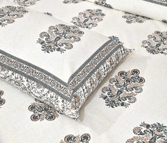 100% Cotton Jaipuri Bedsheet For King Size (90 X 103 Inches, Cream & Brown) With 2 Pillow Covers | Perfect For Everyday Use, Guest Rooms, Or Gifting On Special Occasions