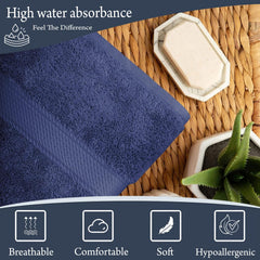 Fresh From Loom Luxury Edition Egyptian 100% Pure Cotton Bath Towel 1200 Gsm | High Water Heavy Soft Dual Stitched Bath Towel (Blue & Grey) - 2 Pcs
