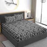 Premium Heavy Cotton Bedsheets Elastic Fitted Double Bedsheets With 2 Pillow Covers - 72 X 78 X 10 Inch, Black | Elastic Fitted King Size Bedsheet