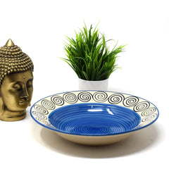 Blue Swirl Ceramic Pasta Plates - 2 Pieces | Hand Painted Multi Purpose Ceramic Deep Plates, Snack Plates, Starter Plates - 9 Inch, Microwave Safe & Dishwasher Safe