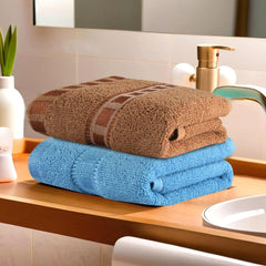 Kuber Industries Cotton Hand/Face Towels 400 Gsm | Easily Washable Workout Gym Napkins For Men - Sky Blue & Golden (Pack Of 2)