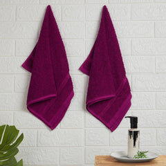 Welspun 100% Cotton Easy Care Hand Towel 400 Gsm | Quick Dry Ultra Soft Hand Towel (Dark Magenta) - Pack Of 2