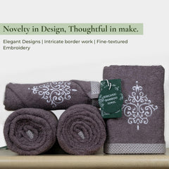 Rangoli 100% Bamboo 2 Bath & 2 Hand Towels 850 Gsm | Large Size Ultra Soft, Quick-Absorbent & Eco-Friendly Towels - Ash Brown